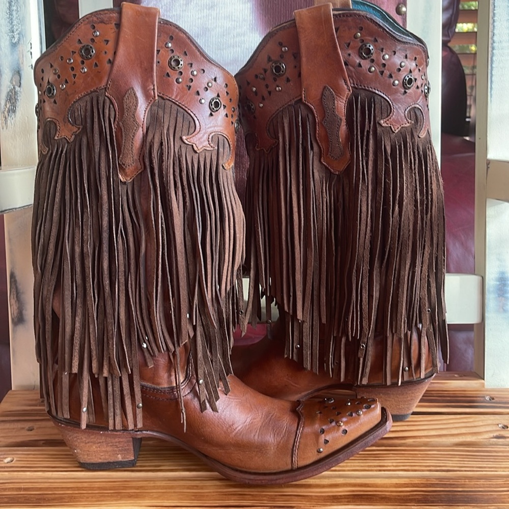 CORRAL VINTAGE FRINGED BOOTS Sz 10 - Picture 5 of 7